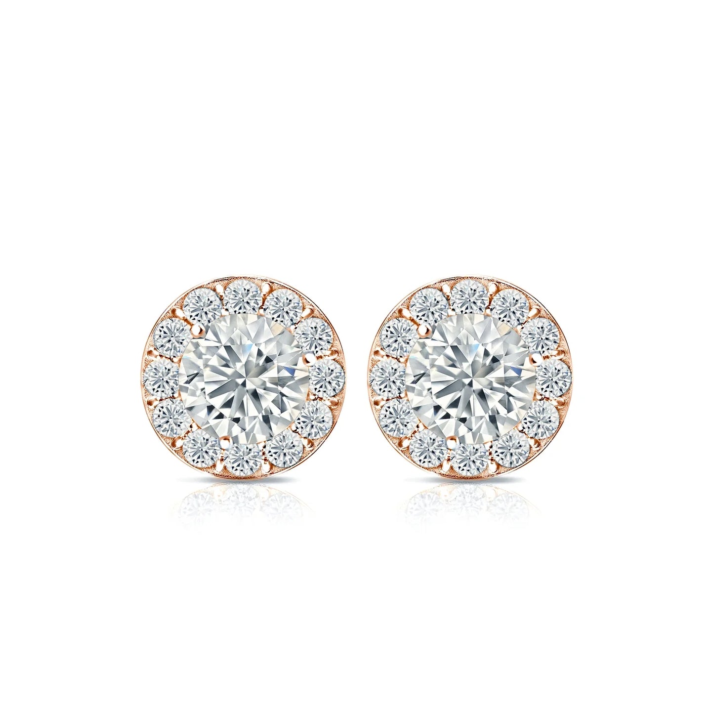 Diamond Halo Round Studs Earrings with Screw Backs