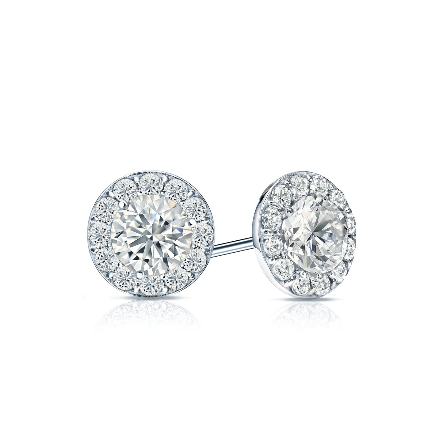 Diamond Halo Round Studs Earrings with Push Backs