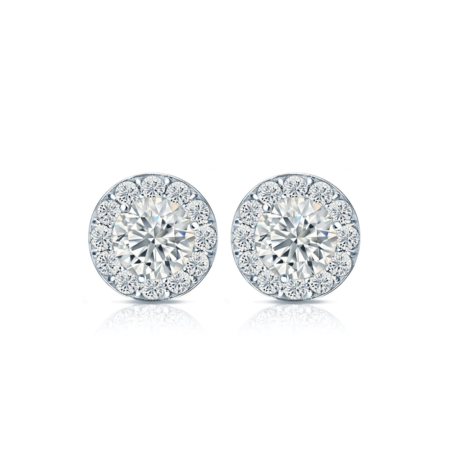 Diamond Halo Round Studs Earrings with Push Backs
