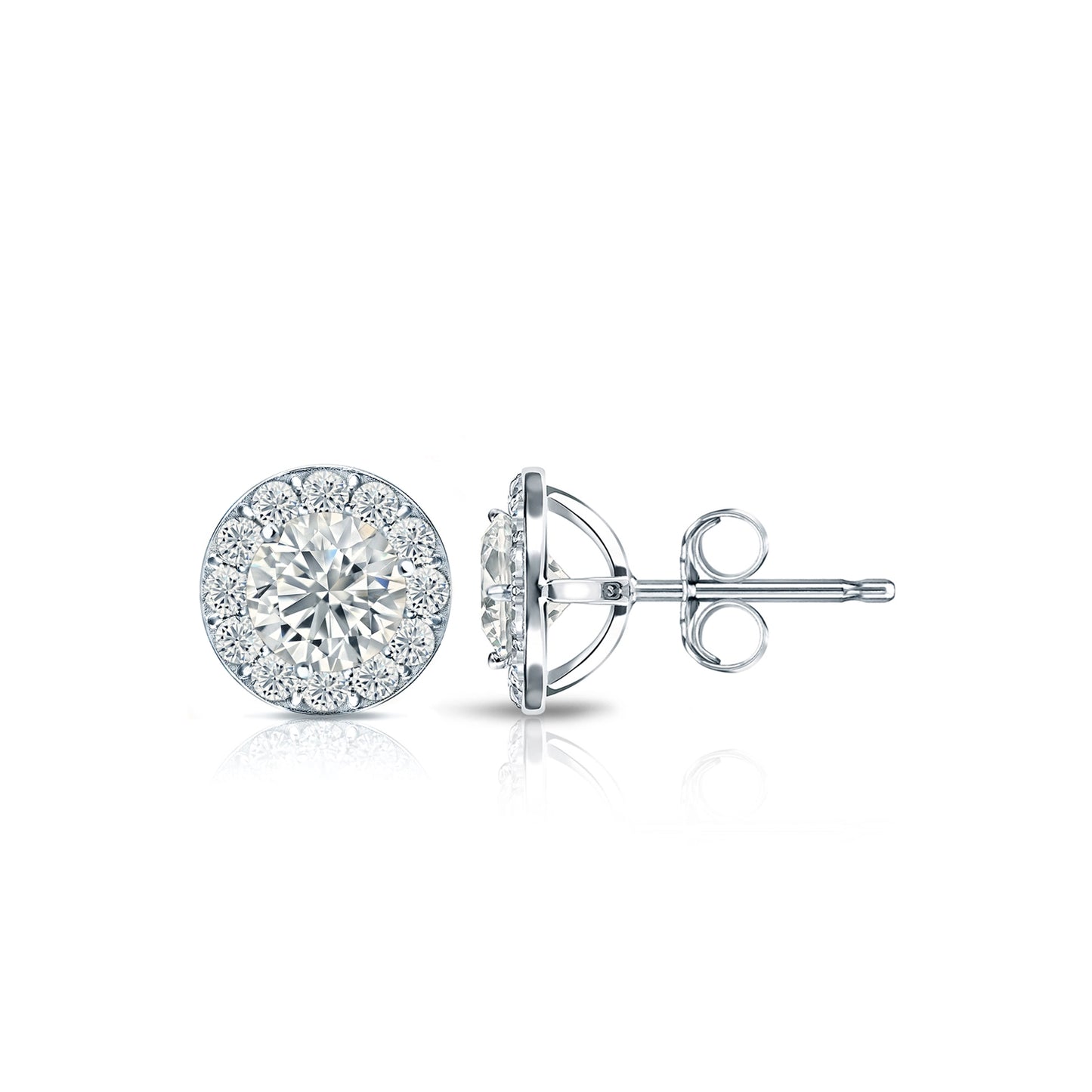 Diamond Halo Round Studs Earrings with Push Backs