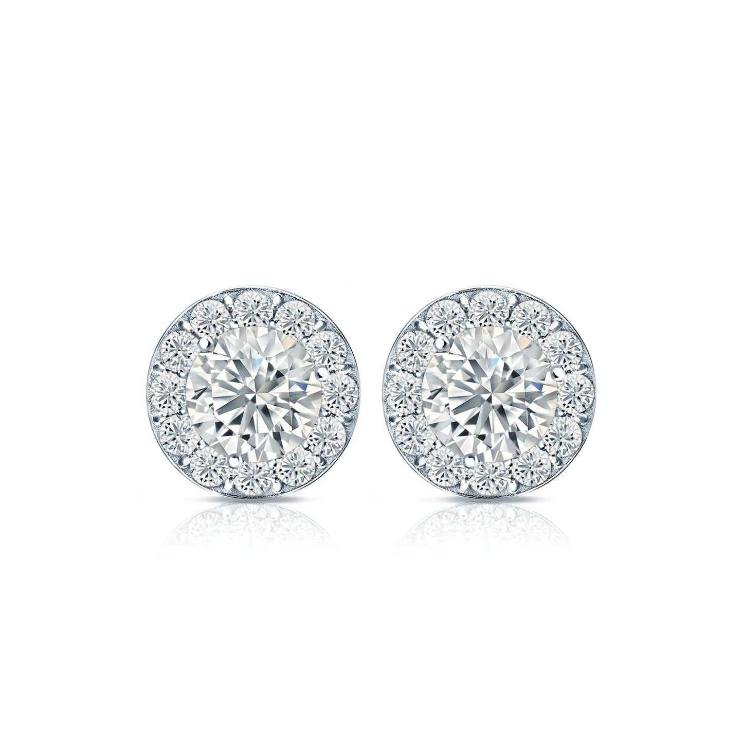 Diamond Halo Round Studs Earrings with Screw Backs