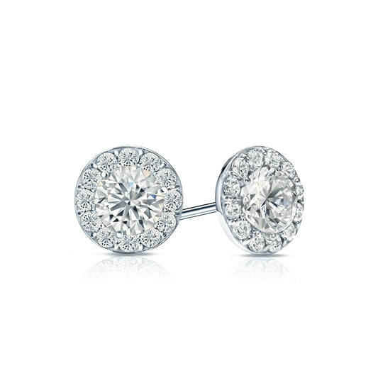 Diamond Halo Round Studs Earrings with Screw Backs