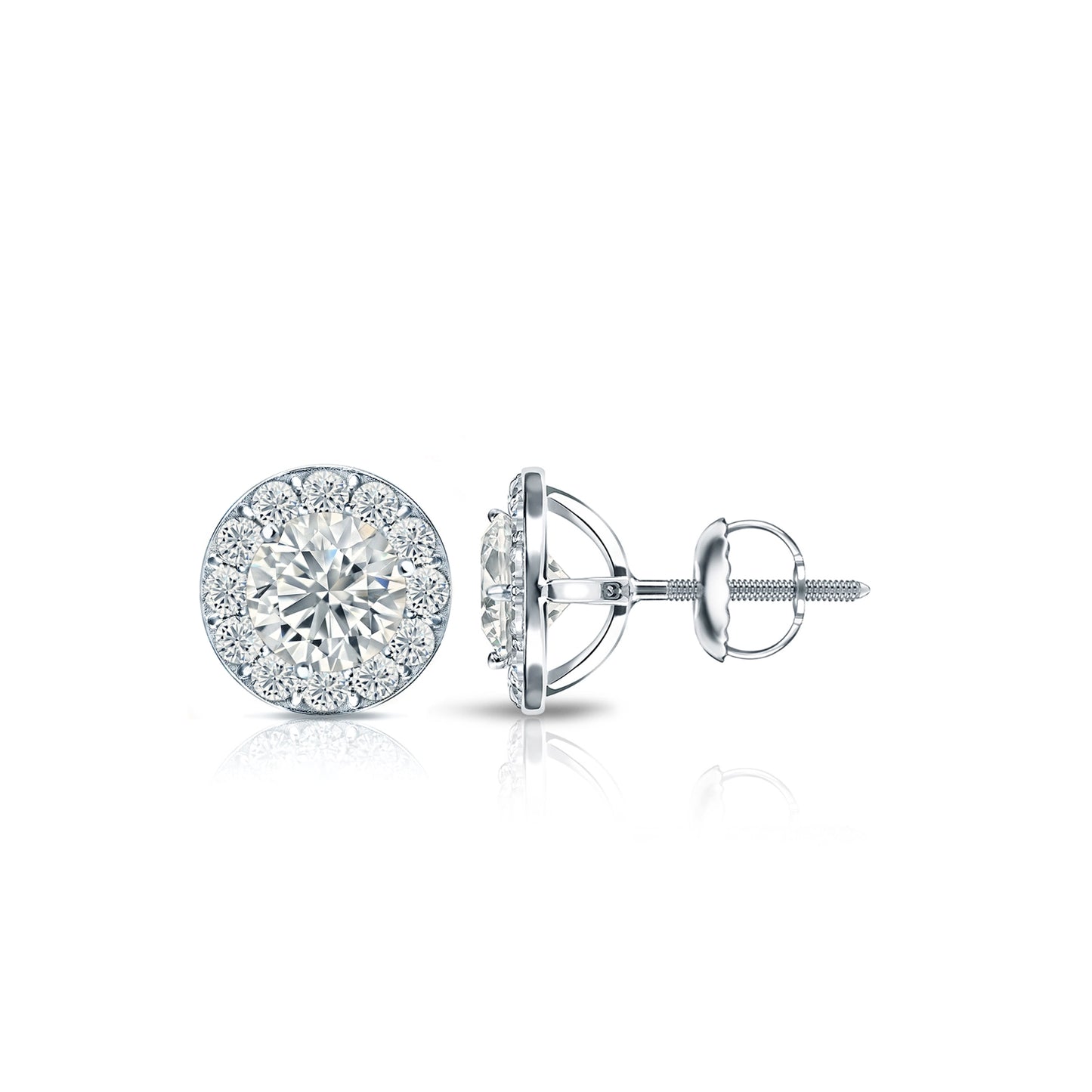 Diamond Halo Round Studs Earrings with Screw Backs