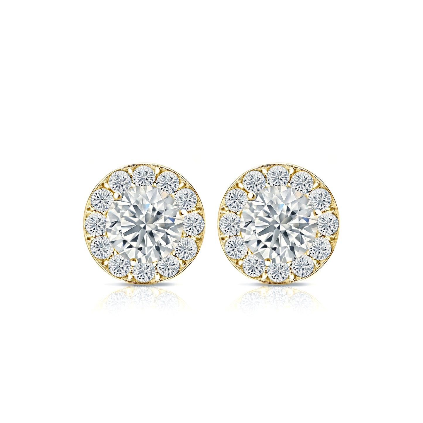 Diamond Halo Round Studs Earrings with Push Backs