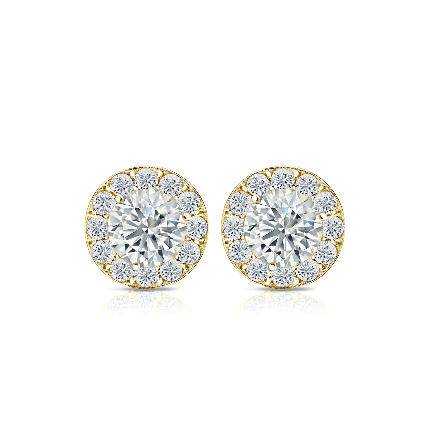 Diamond Halo Round Studs Earrings with Screw Backs
