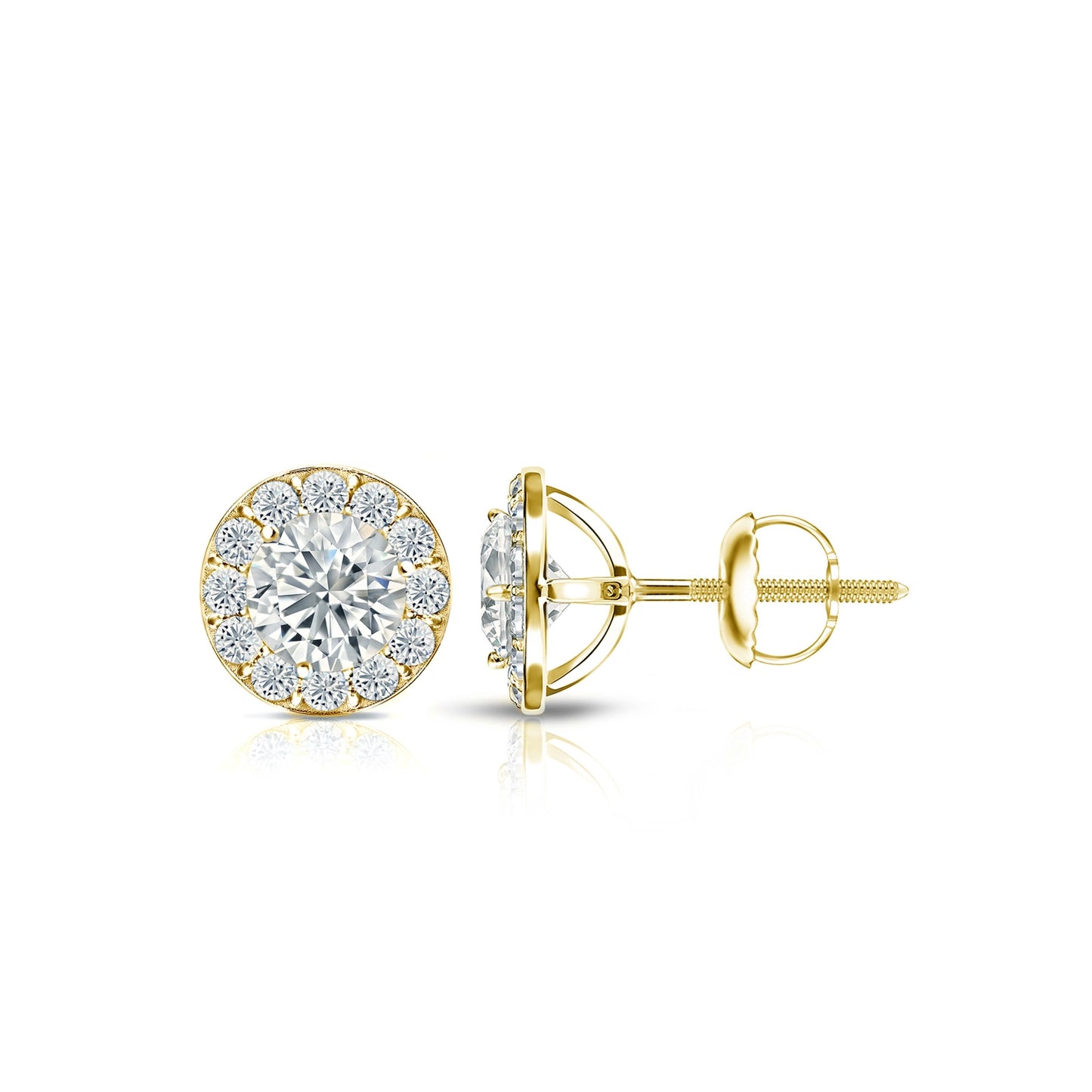 Diamond Halo Round Studs Earrings with Screw Backs