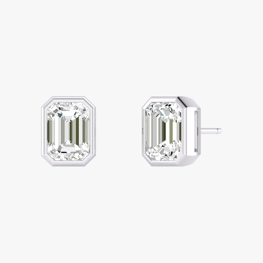 Emerald Bezel Set Studs Earrings