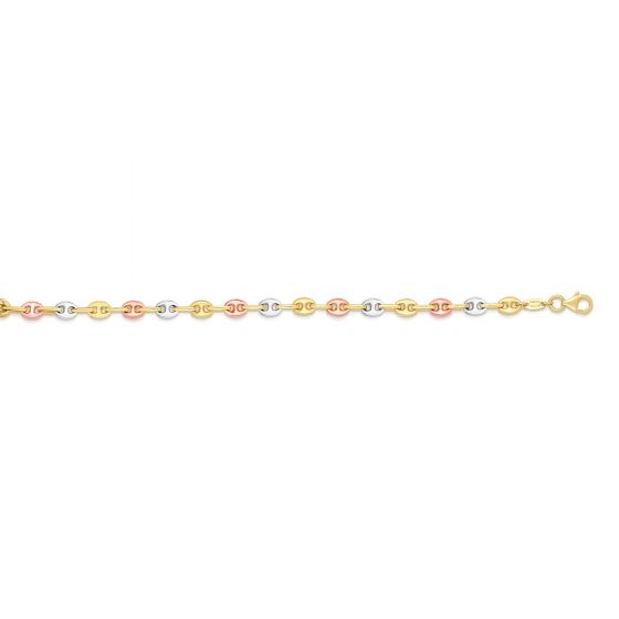 14K Tri-color Gold Puffed Mariner Link Chain