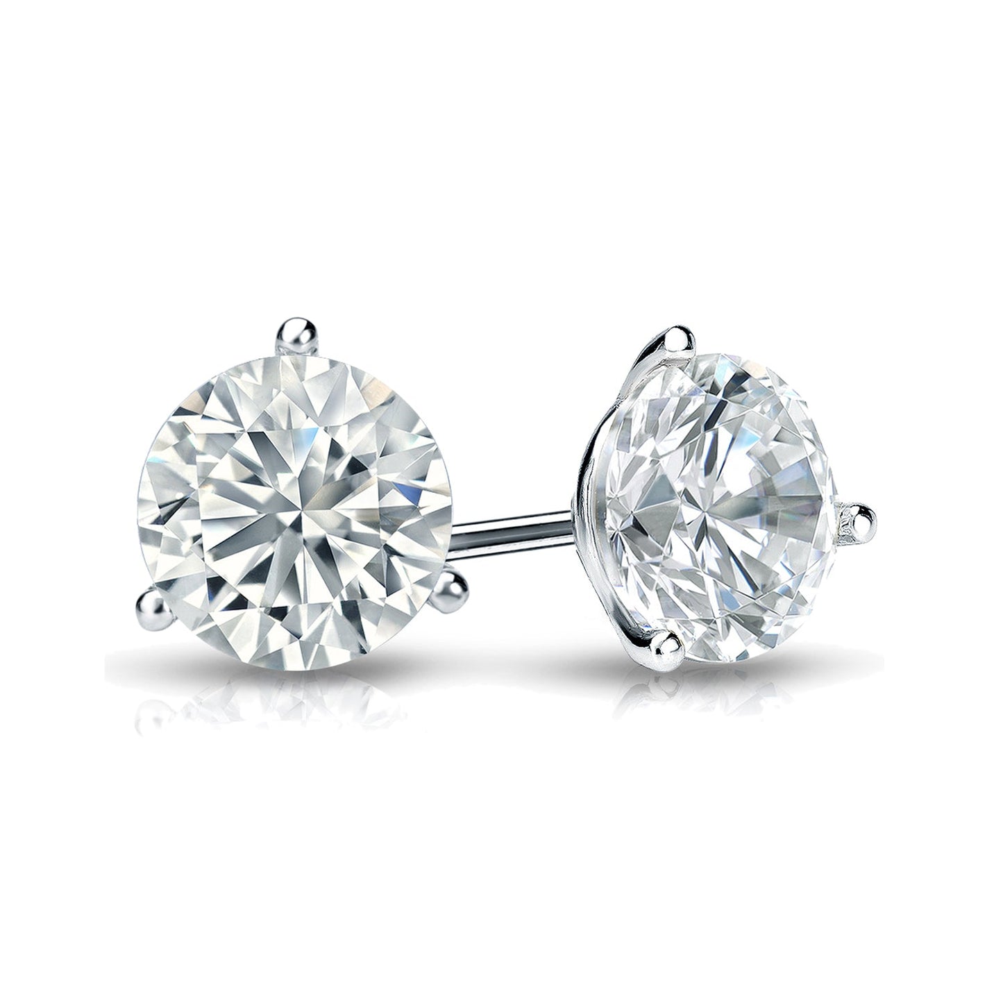 3-Prong Round Martini Studs Earrings with Screw Backs