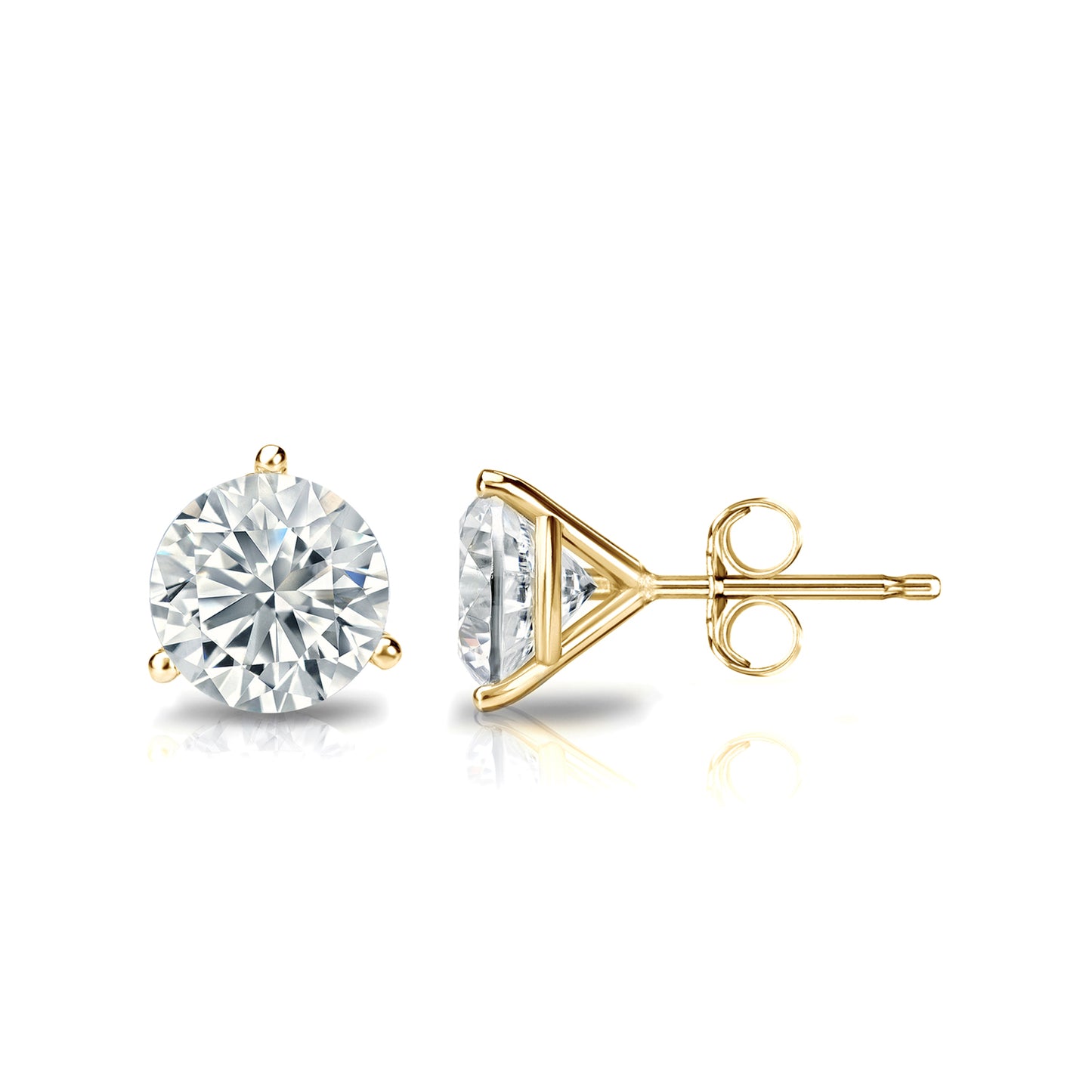3-Prong Round Martini Studs Earrings with Push Backs