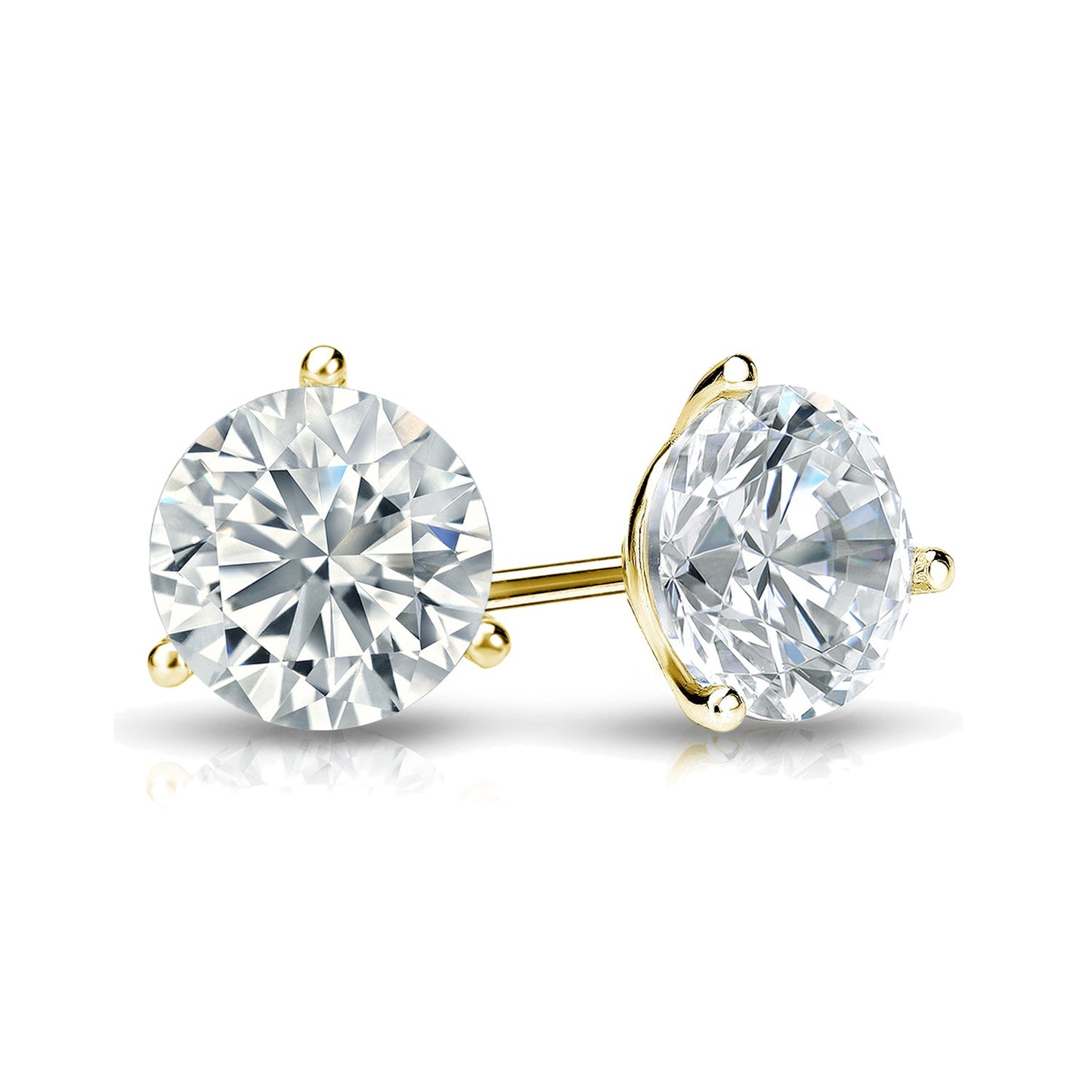 3-Prong Round Martini Studs Earrings with Screw Backs