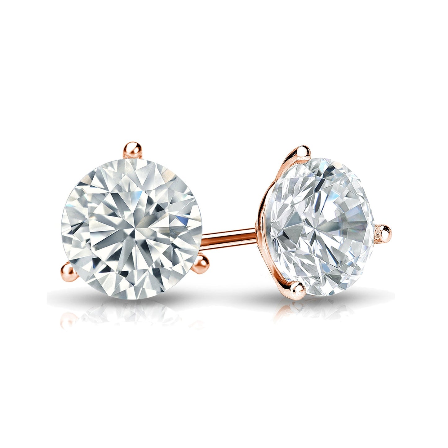 3-Prong Round Martini Studs Earrings with Screw Backs