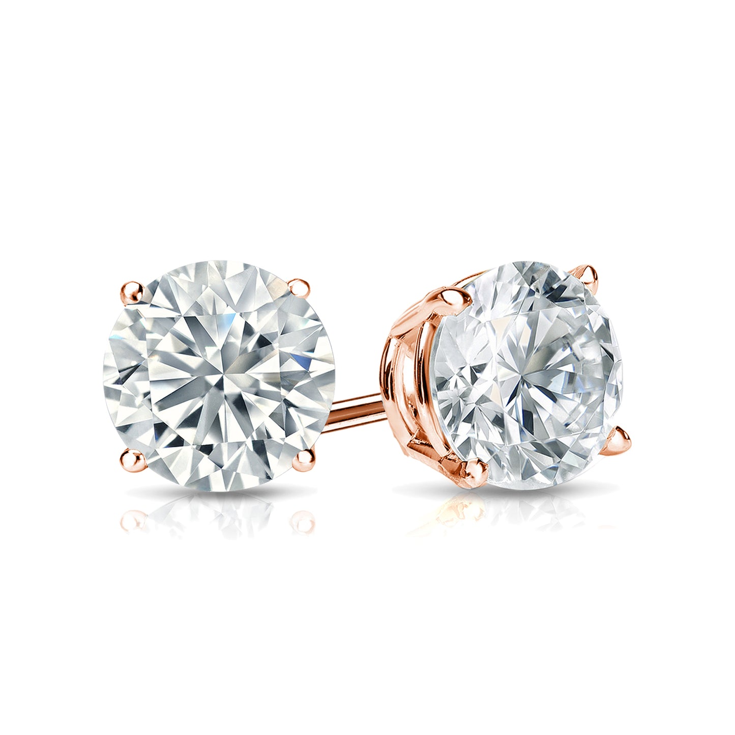 4-Prong Round Studs Earrings with Push Backs