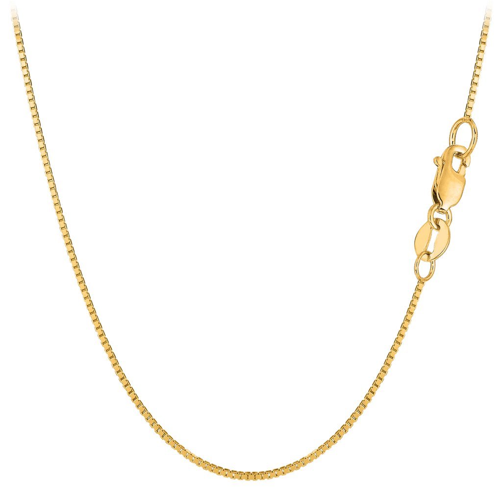 10K Gold .80mm Classic Mirror Box Chain with Lobster-Claw Clasp
