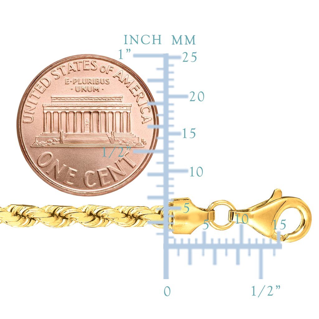 10K Yellow Gold 3.5mm Thick Diamond-Cut Rope Chain and Bracelet with Lobster-Claw Clasp
