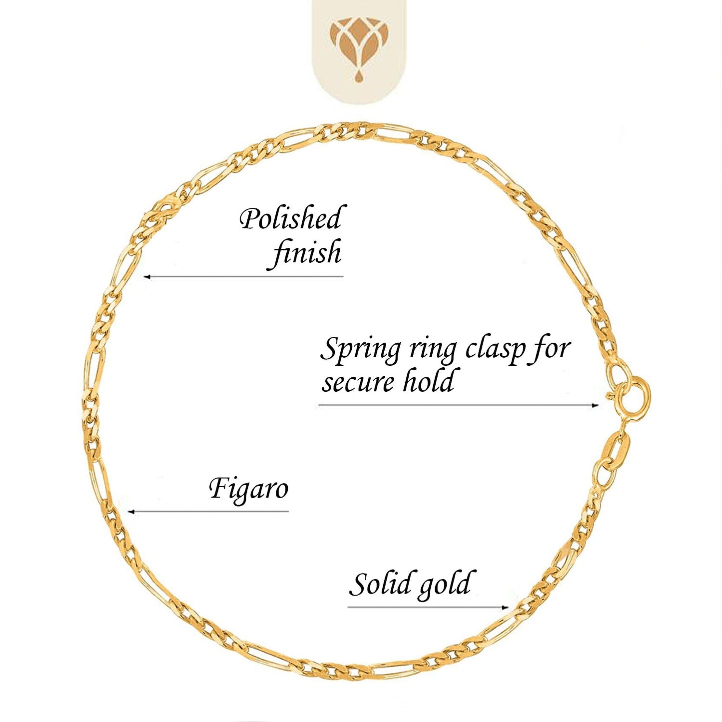 10K Yellow Gold 1.9mm Diamond-Cut Alternate Classic Figaro Chain Or Bracelet/Anklet with Spring-Ring Clasp