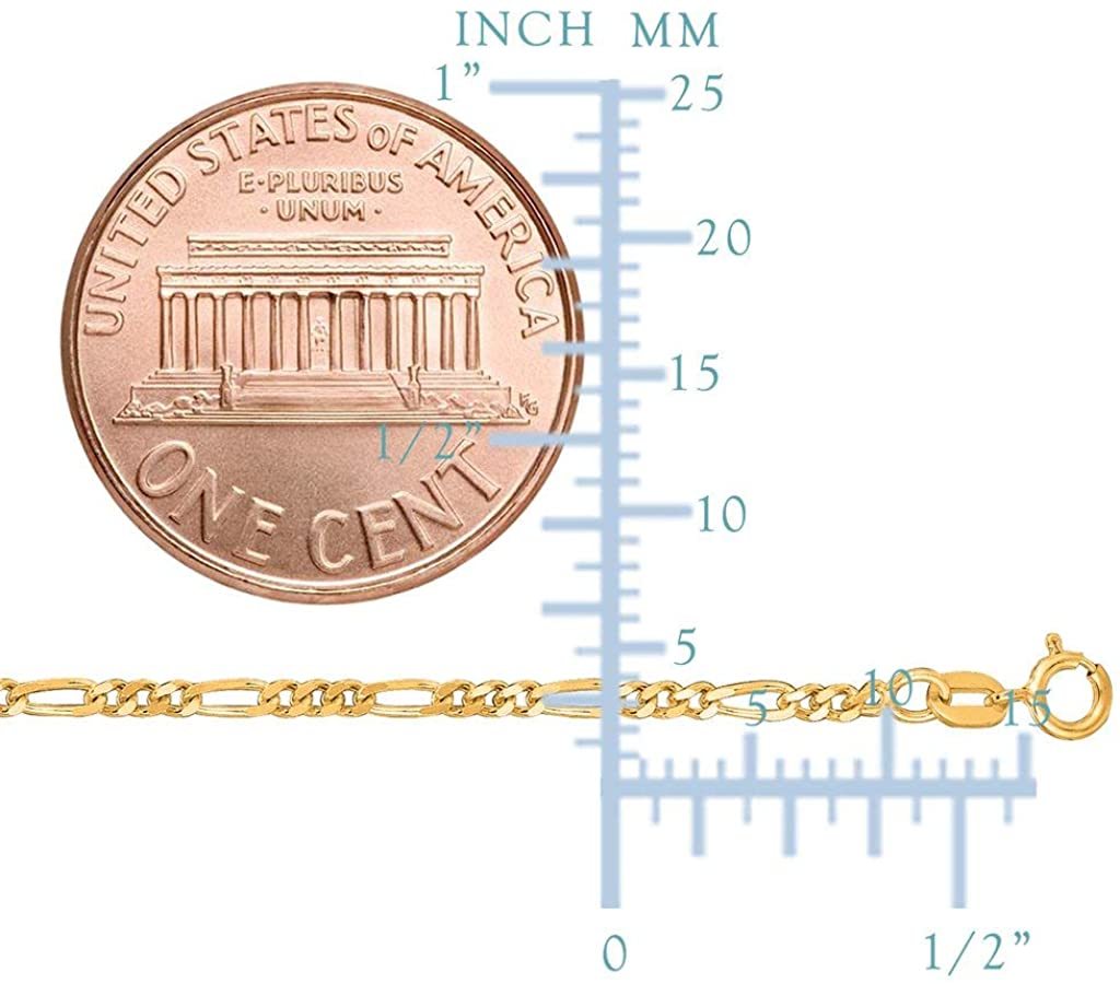 10K Yellow Gold 1.9mm Diamond-Cut Alternate Classic Figaro Chain Or Bracelet/Anklet with Spring-Ring Clasp