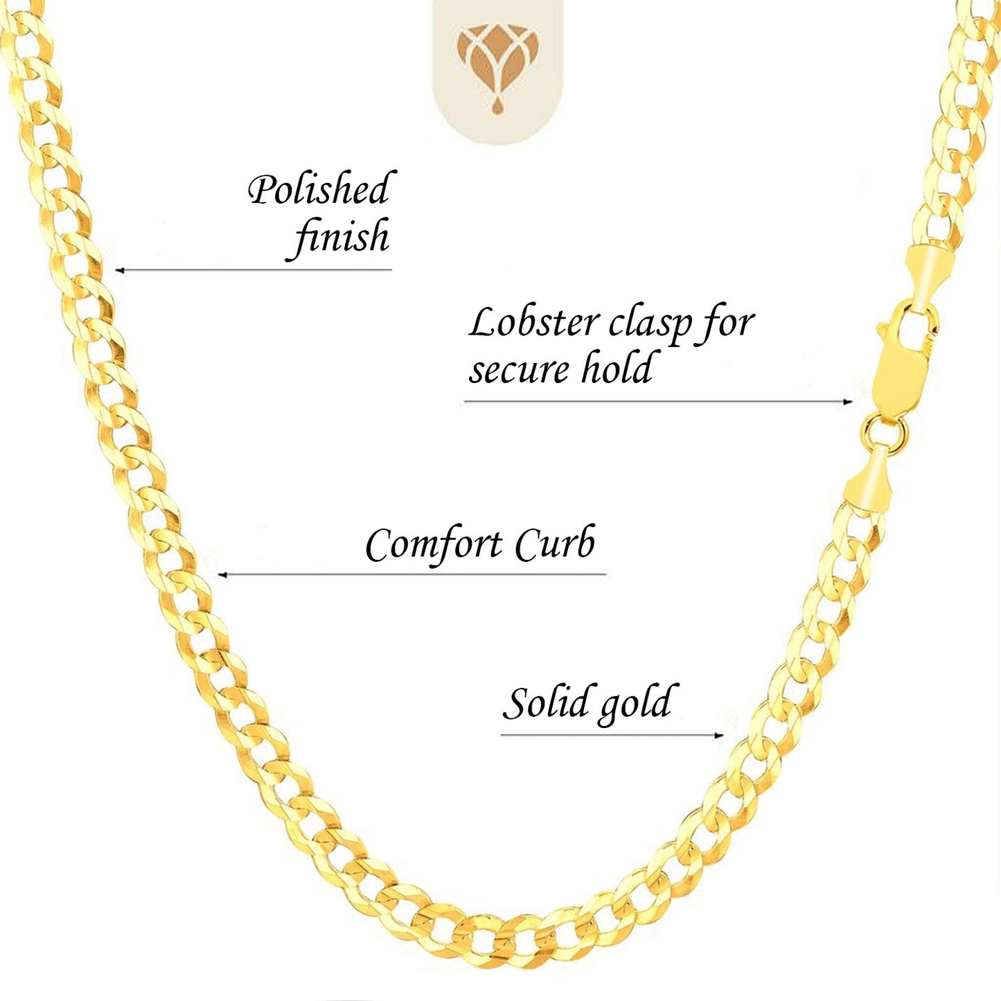 10K Yellow Gold 2.8mm Cuban Comfort Curb Chain or Bracelet with Lobster-Claw Clasp
