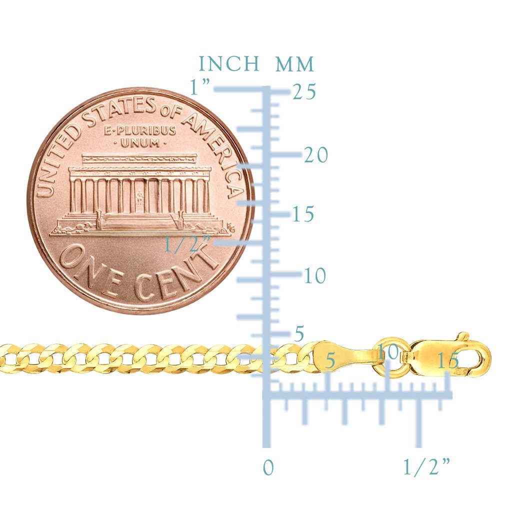 10K Yellow Gold 2.8mm Cuban Comfort Curb Chain or Bracelet with Lobster-Claw Clasp