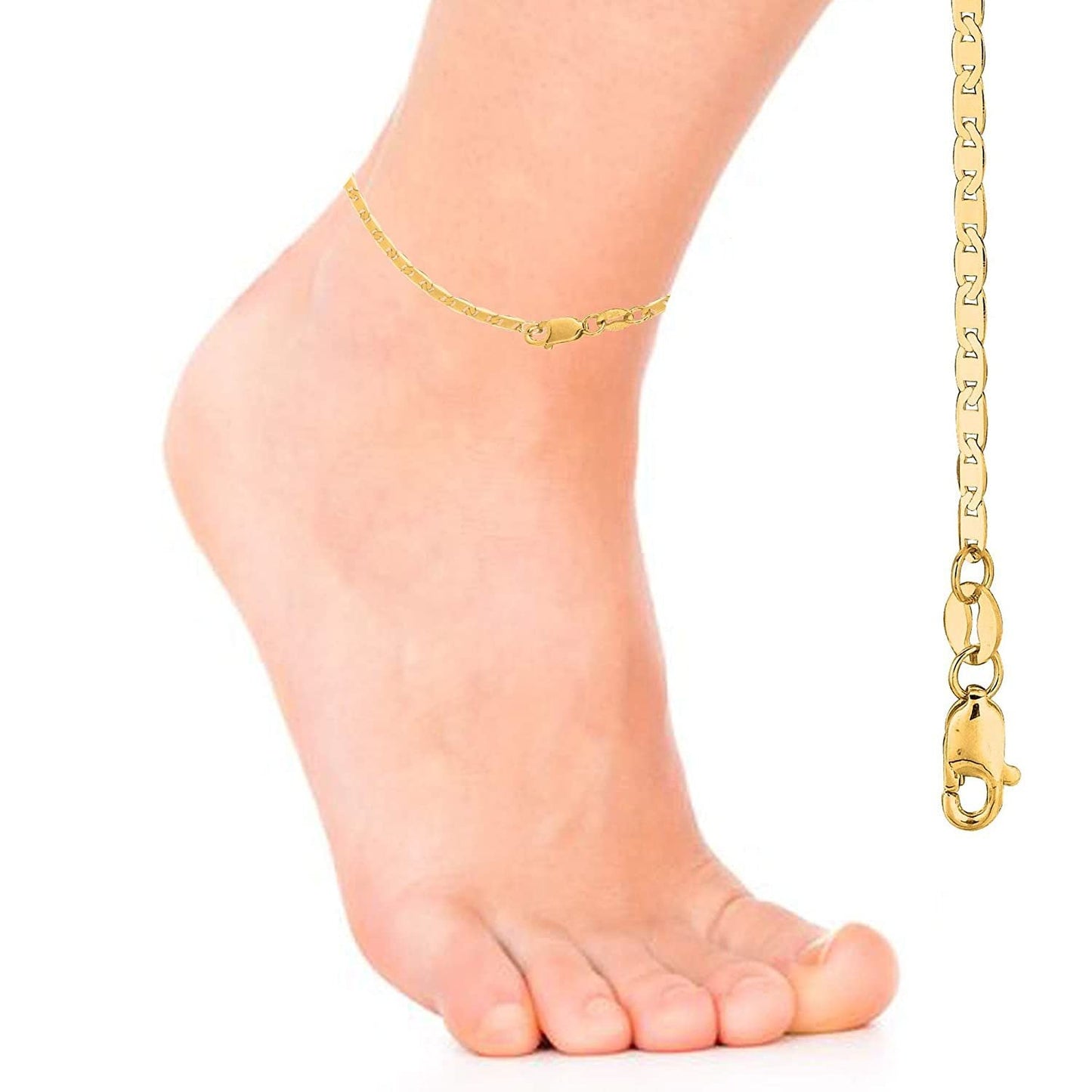 10K Yellow Gold 3.2mm Mariner-Link Chain or Bracelet or Foot Anklet with Lobster-Claw Clasp