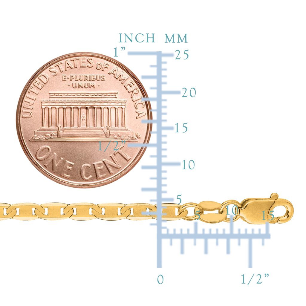 10K Yellow Gold 3.2mm Mariner-Link Chain or Bracelet or Foot Anklet with Lobster-Claw Clasp