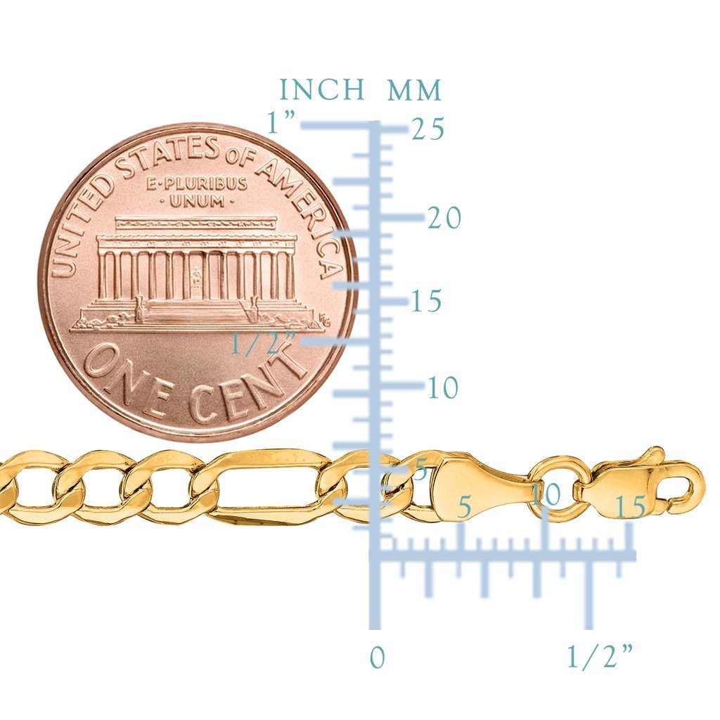 10K Yellow Gold 4.6mm Diamond-Cut Alternate Classic Hollow Figaro Chain with Lobster-Claw Clasp
