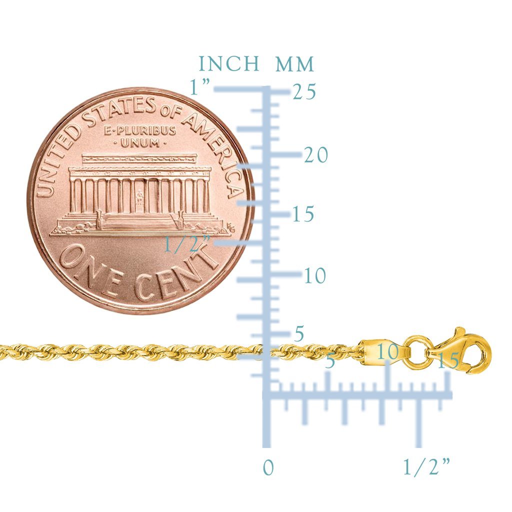 10K Gold 2.00mm Hollow Rope Chain with Lobster-Claw Clasp