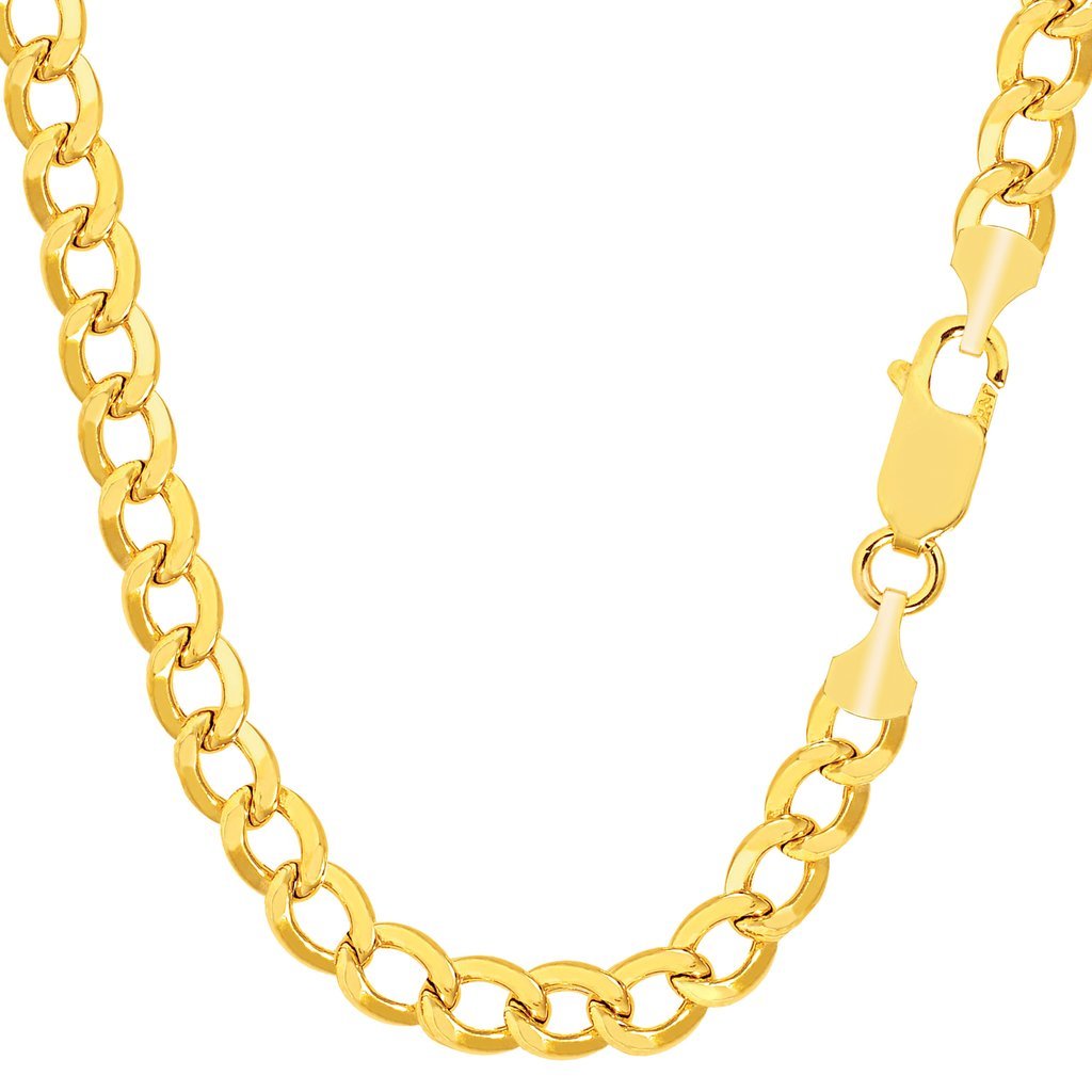 10K Hollow Yellow Gold 6.2mm Hollow Cuban Comfort Curb Cuban Chain with Lobster-Claw Clasp