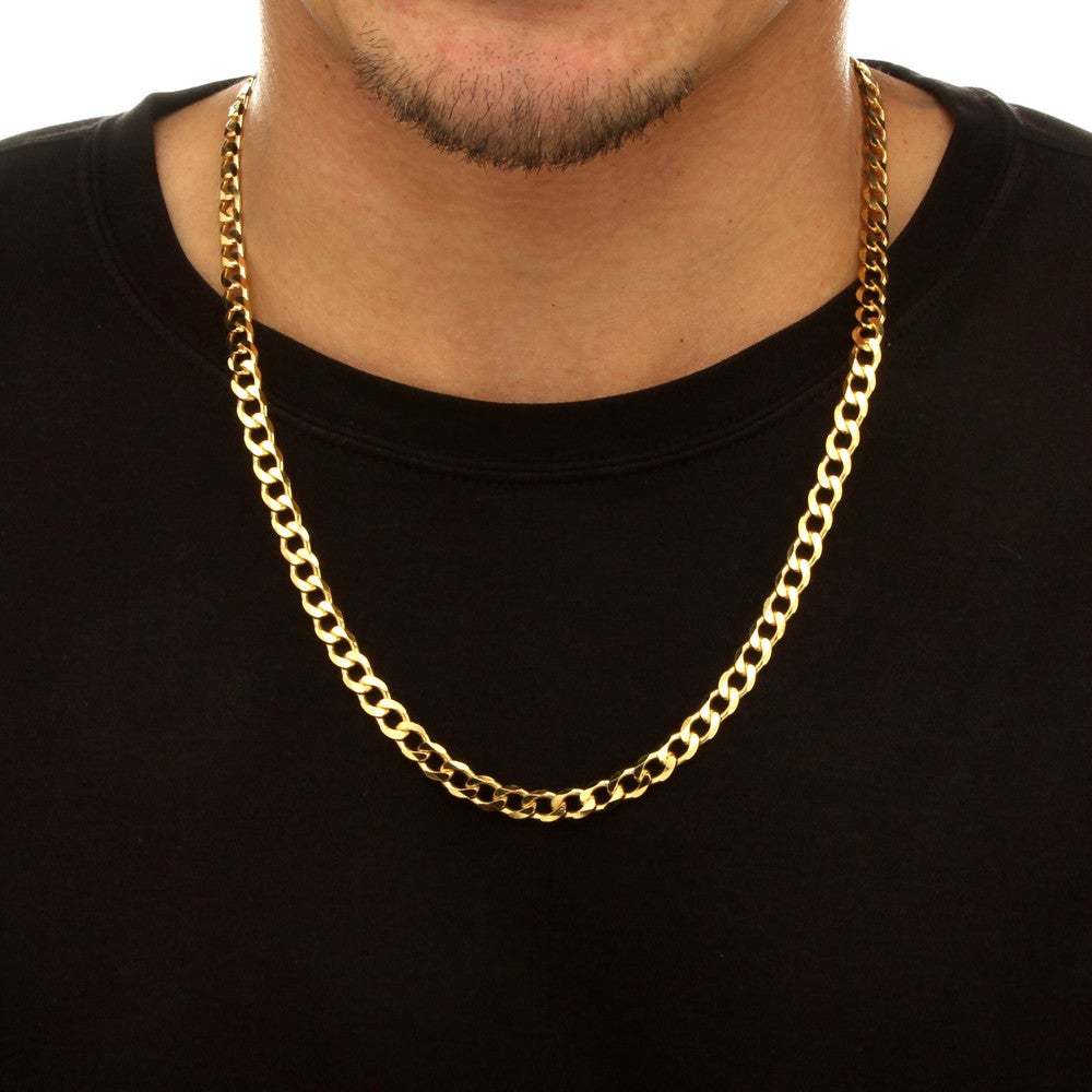 10K Hollow Yellow Gold 6.2mm Hollow Cuban Comfort Curb Cuban Chain with Lobster-Claw Clasp