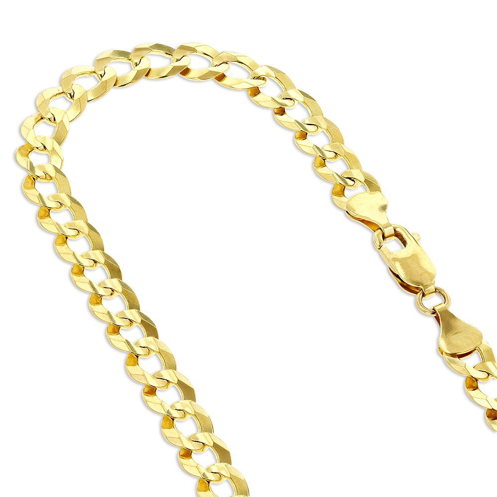 10K Hollow Yellow Gold 6.2mm Hollow Cuban Comfort Curb Cuban Chain with Lobster-Claw Clasp