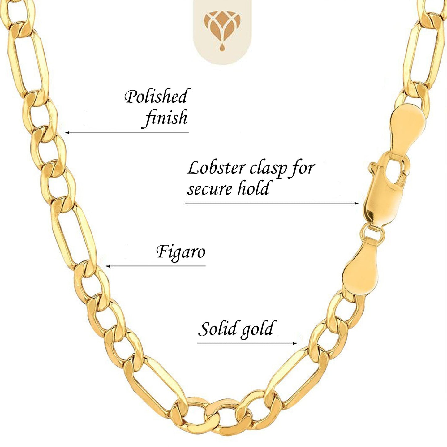 10K Yellow Gold 6.5mm Diamond-Cut Alternate Classic Hollow Figaro Chain with Lobster-Claw Clasp