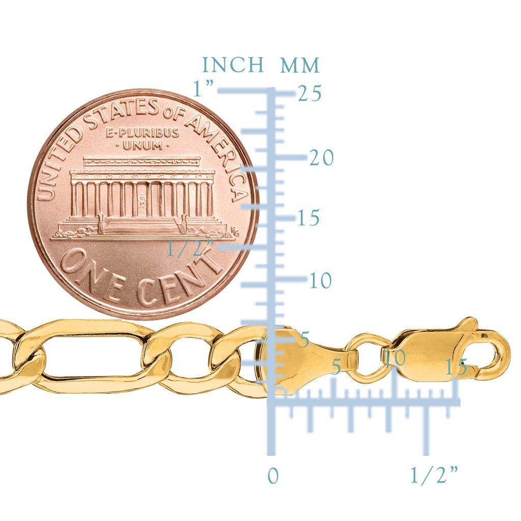 10K Yellow Gold 6.5mm Diamond-Cut Alternate Classic Hollow Figaro Chain with Lobster-Claw Clasp