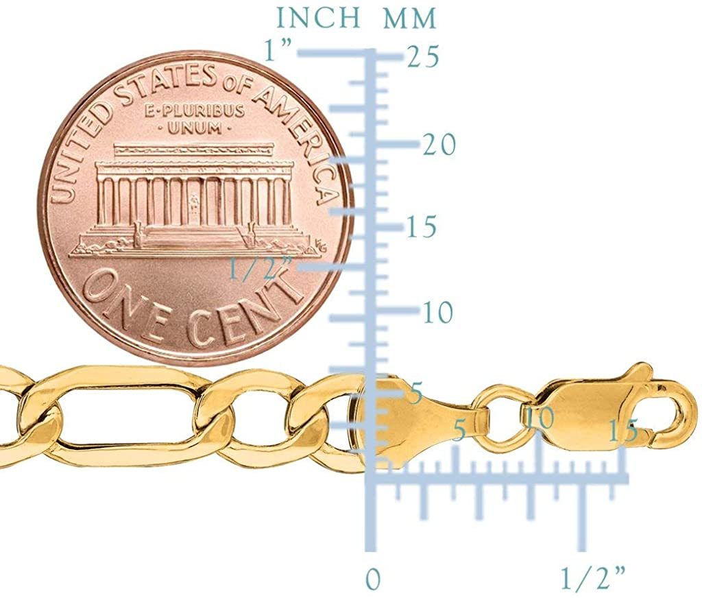 10K Yellow Gold 6.6mm Diamond-Cut Alternate Classic Figaro Chain Or Bracelet/Anklet with Lobster-Claw Clasp