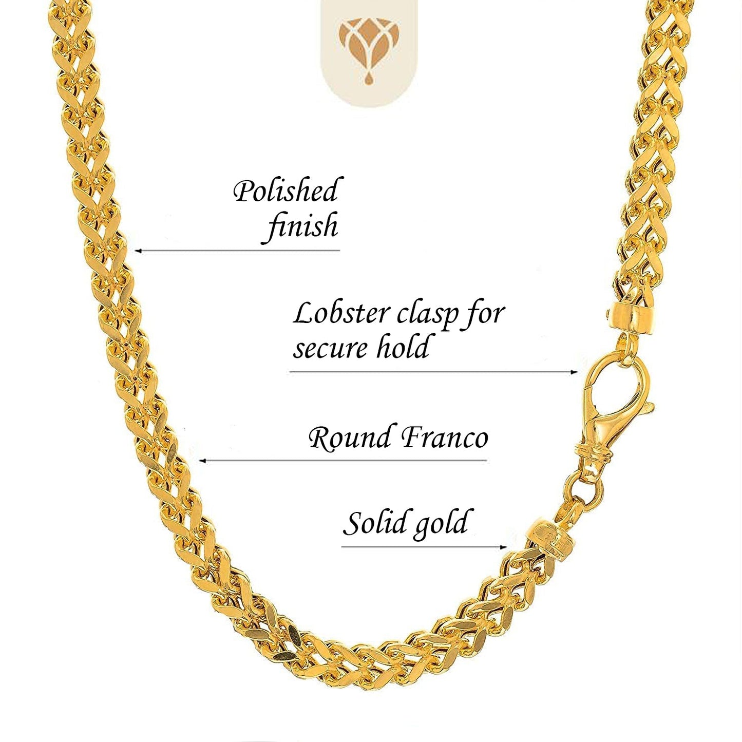 14k Solid Rose Gold 2.2mm Round Franco Chain with Lobster Claw Closure