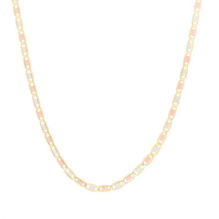 14k Solid Gold 3.3mm TricolOr Valentino Chain with Lobster Claw Closure