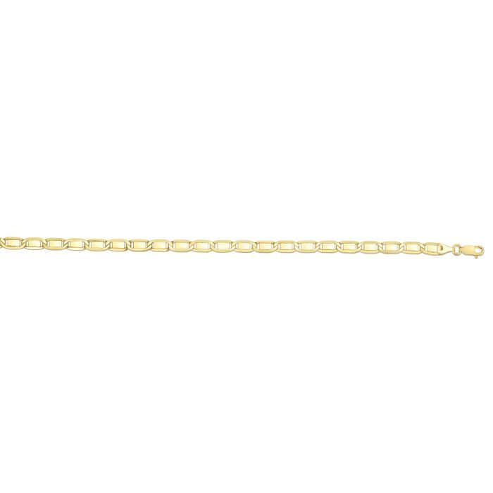 14k Solid Yellow Gold 4.8mm Bar Link Chain with Lobster Claw Closure