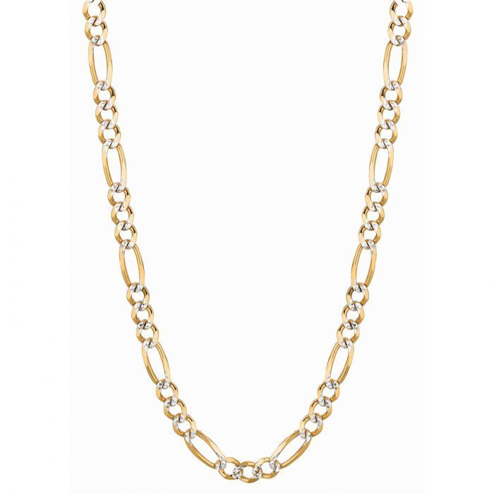 14K Gold 3.65mm White Pave Figaro Chain