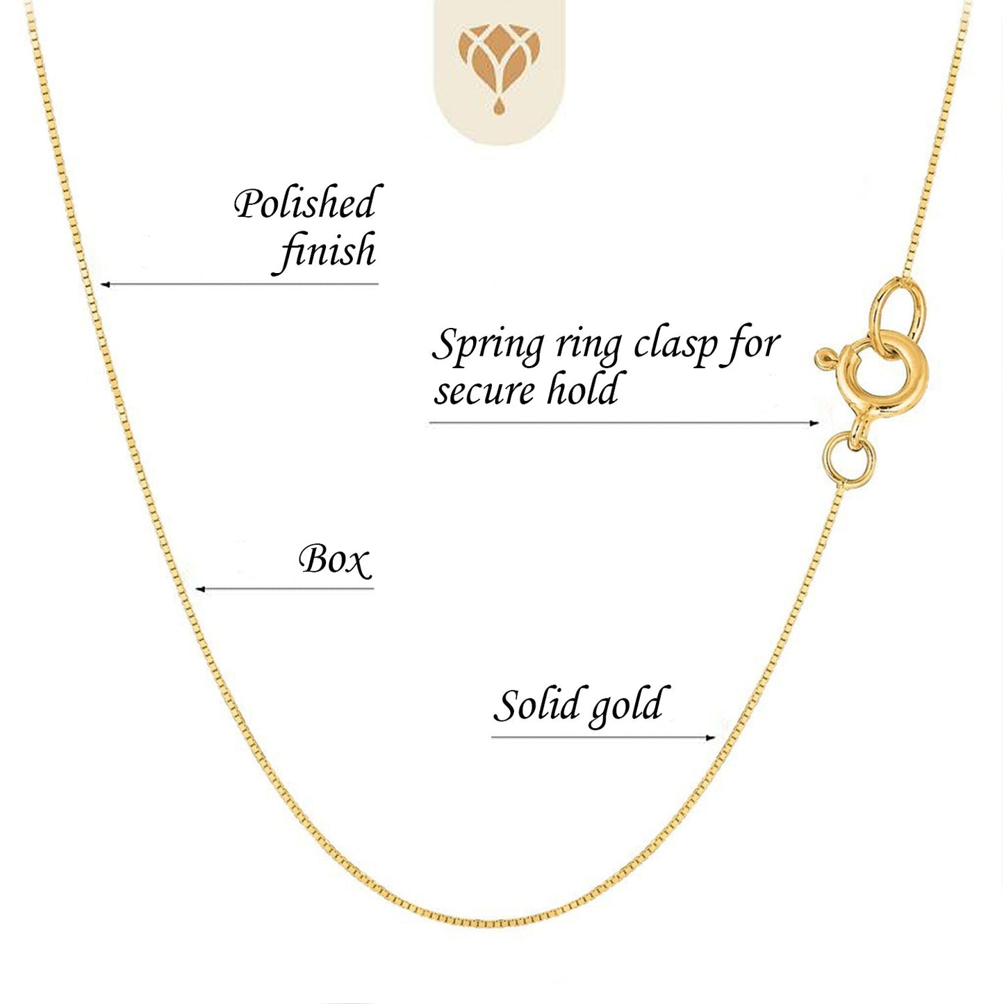 10K Gold .60mm Thick Classic Box Chain with Lobster Clasp