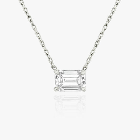 4-Prong East-to-West Emerald Floating Solitaire Necklace