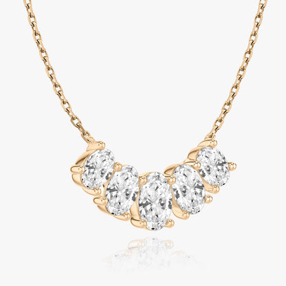 Oval Solitaire Row of 5 Diamond Necklace