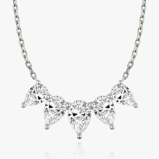 Pear Solitaire Row of 5 Diamond Necklace