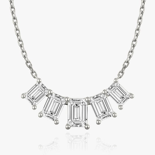 Emerald Solitaire Row of 5 Diamond Necklace