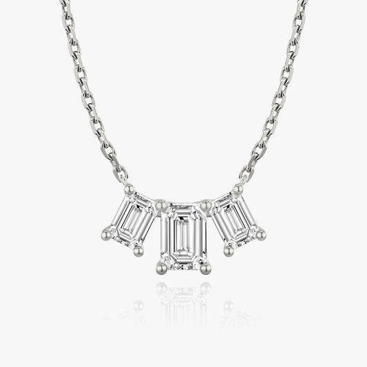 Emerald Solitaire Row of 3 Diamond Necklace