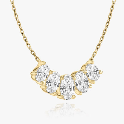Oval Solitaire Row of 5 Diamond Necklace