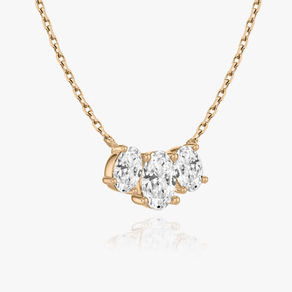 Oval Solitaire Row of 3 Diamond Necklace