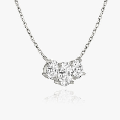 Oval Solitaire Row of 3 Diamond Necklace