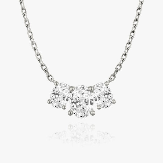 Oval Solitaire Row of 3 Diamond Necklace
