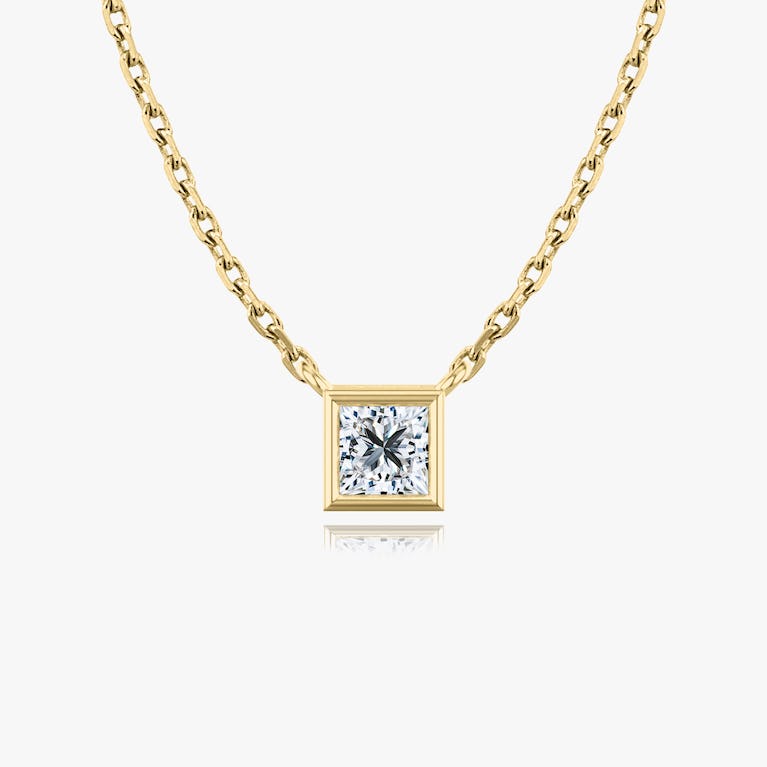 Bezel Set Princess Solitaire Necklace