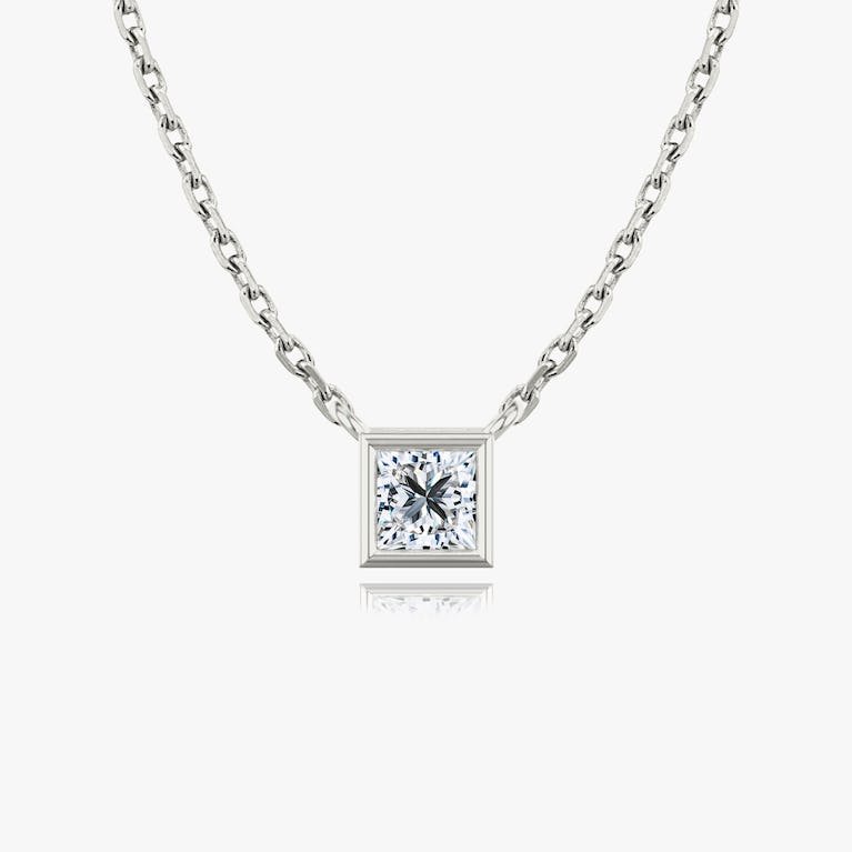 Bezel Set Princess Solitaire Necklace