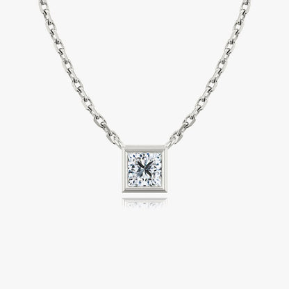 Bezel Set Princess Solitaire Necklace
